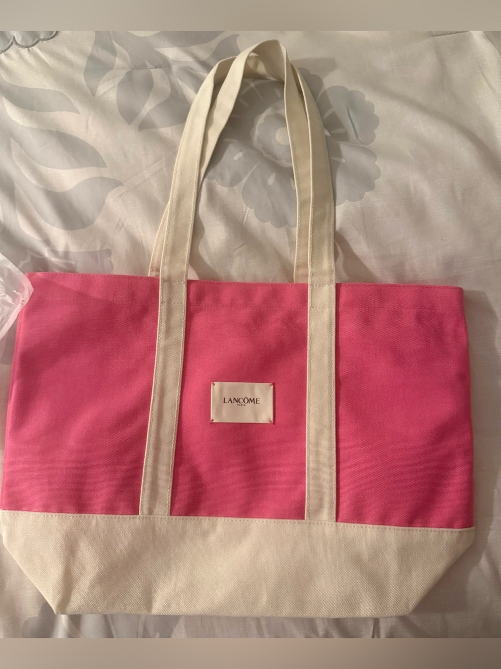 Lancome Pink Canvas Tote with Cream Trim